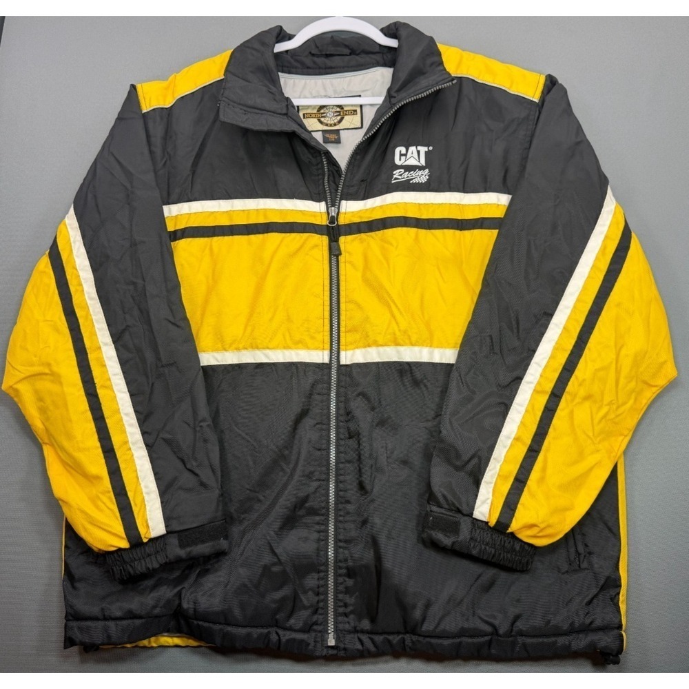 CAT Caterpillar Racing Mens L Jacket Black Yellow Colorblock Full Zip